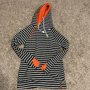 Grey, white, and orange stripe hoodie